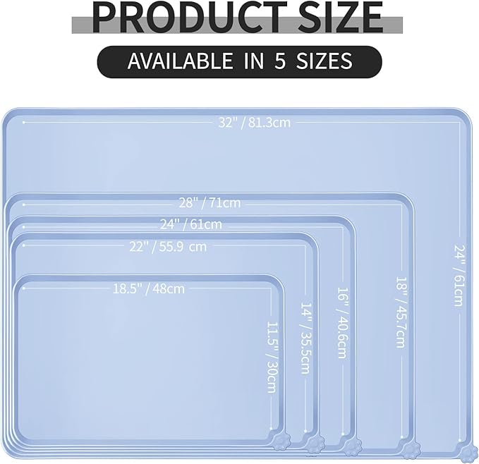 Reopet Waterproof Pet Feeding Mat, Non-Slip Silicone Placemats for Dog Cat Food and Water Bowl, High Raised Edges to Prevent Spills and Protect Floors