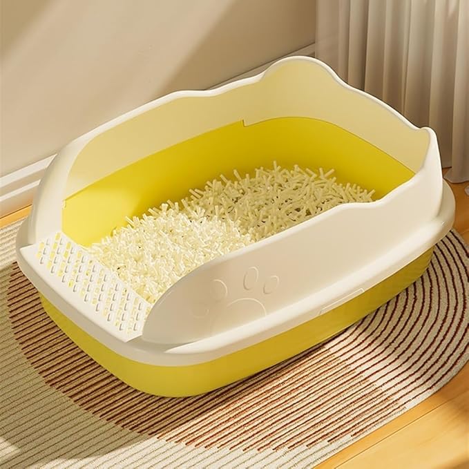 Pet Supplies, Non-Stick Large Cat Litter Box, High Sides & Open Top for Small Cats(Yellow)