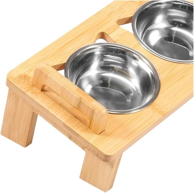 Stainless Steel Elevated Cat Feeder Bowl Stand with 3 Dishes for Dry Wet Food Water