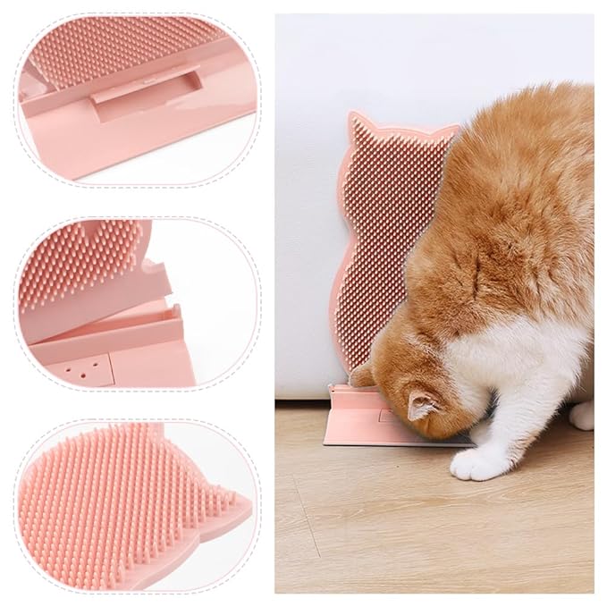 Cat Corner Self Groomer & Brush with Catnip Soft Wall Scratcher & Grooming Combs for Indoor Cats