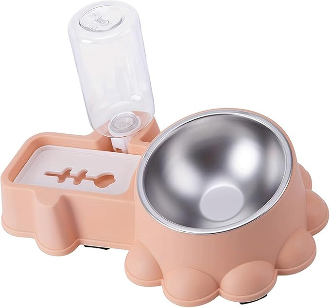 Cats Bowl with Automatic Water Bottle Dog Feeder Elevated Double Drinking Feeding Watering Supply Pet Food Bowl