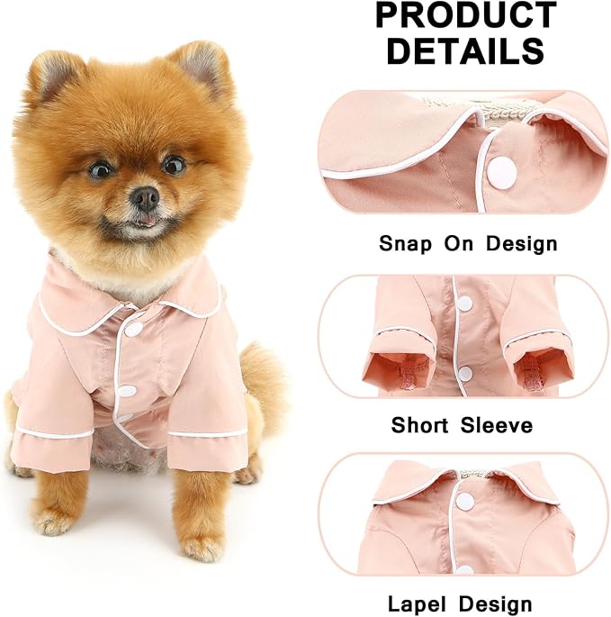 SMALLLEE_LUCKY_STORE Dog Pajamas for Small Medium Dogs Cats Soft Pet Sleepwear Shirts Comfortable Lapel Pjs Loungewear Clothes Bulldog Chihuahua Yorkie Two-Legged Outfit, Pink, L