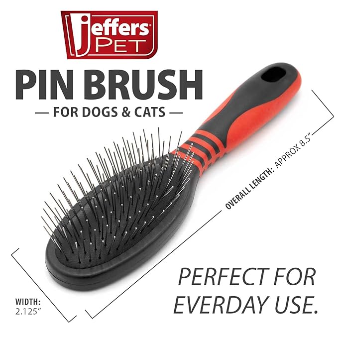 Jeffers Pet Single Sided Pin Brush for Dogs Cats Horses, Patented Pin Pad, Durable Bristles, Detangling Grooming Brush for Medium to Long Hair, Smooth Finish, Tangle Free Coat, Travel Size - Medium