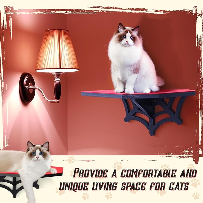 Gemscream Gothic Wall Mounted Halloween Shelf Coffin Spider Web Style Cat Tree Wall Load Bearing up to 30 Lbs/ 14 kg Black Cat for Indoor