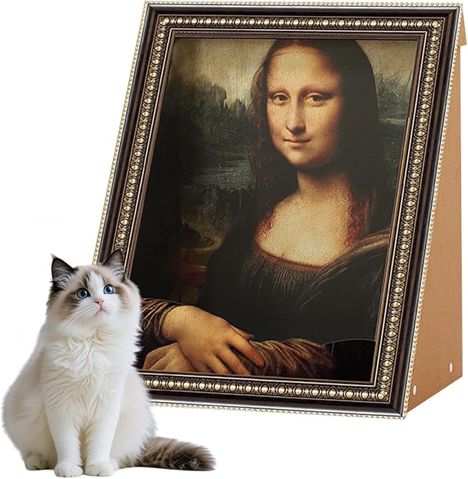 Mona Lisa Cat Scratcher – Corrugated Cardboard Greyboard 44x34x52cm | Cat Scratcher | Mona Lisa Cat1 House | Decorative Scratching Board For Cats Kittens Furniture Protection Play House Scratch Pad Pe