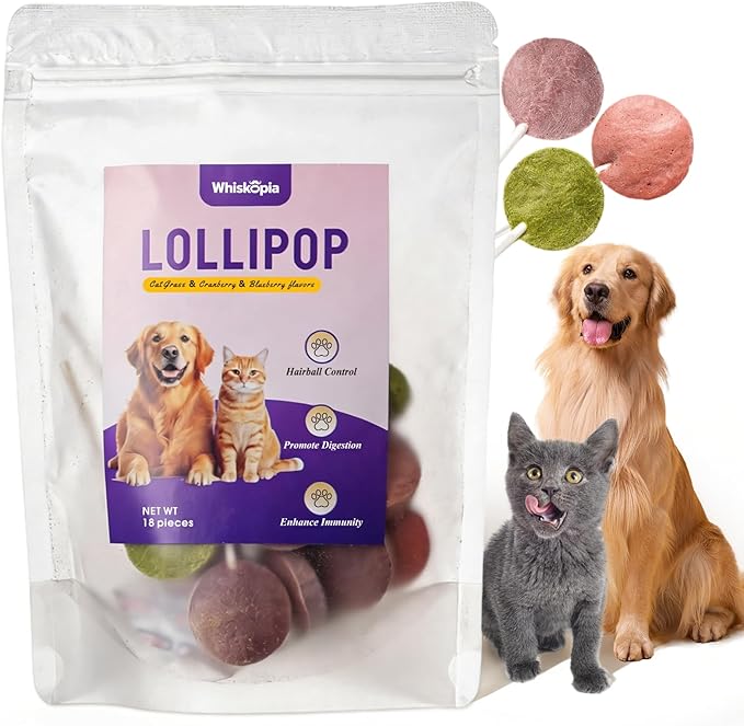 Freeze-Dried Lollipop Dog & Cat Treats, Interactive Crunchy Snacks for Indoor Kitten, 100% Natural Chicken Traning Treats for Cat, Small & Medium Dogs, 18 Pack