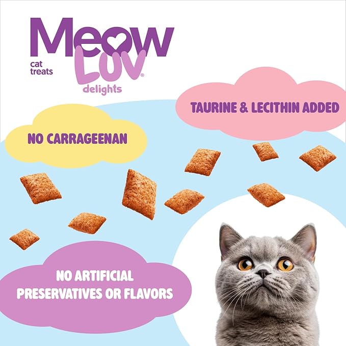 Ultra Chewy Meow Luv Delights Crunchy Cat Treats with Creamy Center - Chicken Flavor - Premium Cat Snacks - Soy-Free Recipe - Healthy Treats for Indoor Cats - 8 Pack