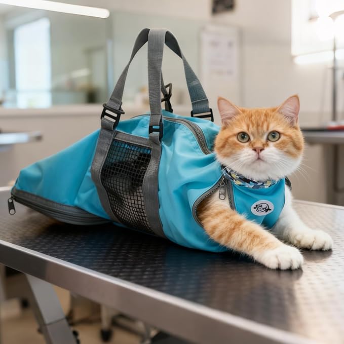 Cinf Cat Nail Clipping Cleaning Grooming Restraint Bag No Scratching Biting for Bathing Nail Trimming Injecting Examining(Blue,M)