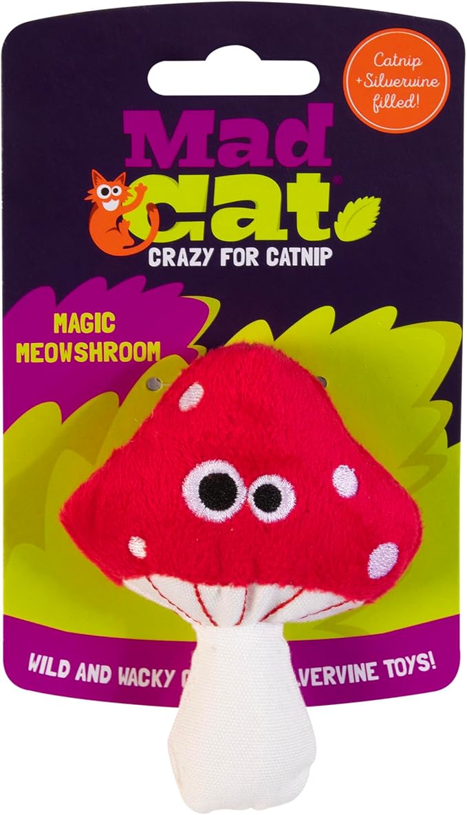 Mad Cat Magic Meowshroom Mushroom Wild and Wacky Catnip & Silvervine Plush Cat Toy, Pack of 1