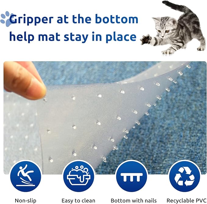 Carpet Protector for Pets Cat Carpet Protector for Doorway, Anti Scratch Under Door Cat Scratch Protector Mat, Easy to Cut Plastic Stopper (Clear, 8.4FT)