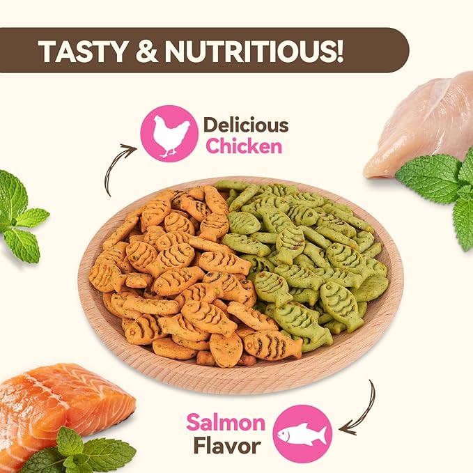 Catnip Cat Treats, Chicken & Salmon Flavor Crunchy Cat Biscuits, Fish-Shaped Training Snacks for Adult Cats, 16 oz