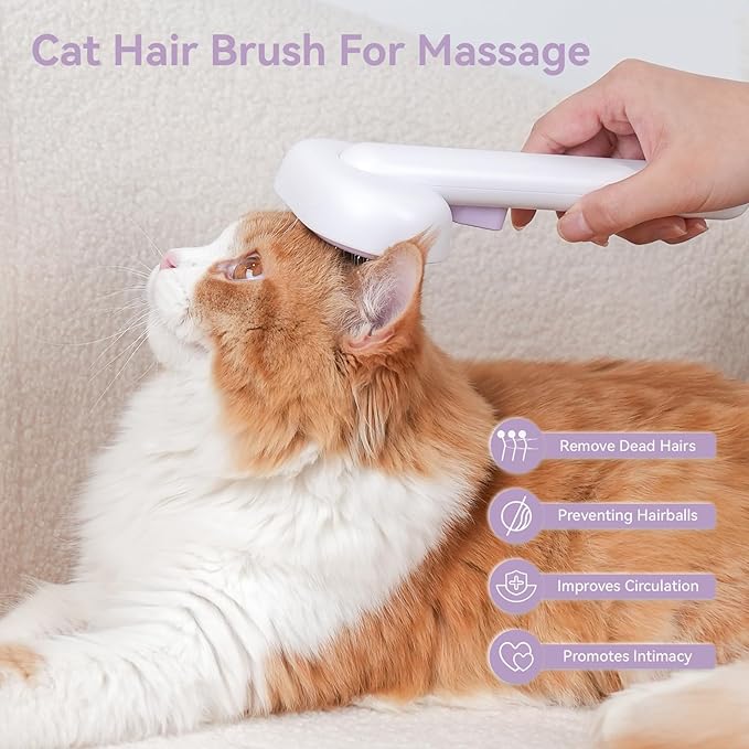 aumuca Cat and Dog Grooming Brush for Shedding, Removes Loose Fur from Long or Short Haired Pets - Ideal for Cats, Kittens, Rabbits, and More - Purple