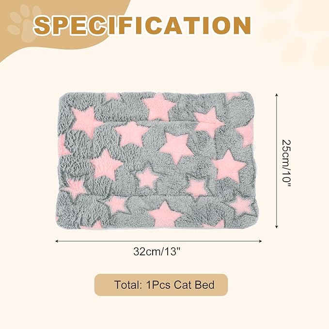 Dog Cat Bed Mat, Soft Coral Fleece Pet Cushion Pad with Cute Star Print, Warm Washable Pet Bed 13x10 Inches, (Gray Pink), Intended for Medium Small Dog Cat