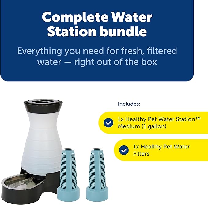PetSafe Healthy Pet Food & Water Stations - Cat & Dog Food Storage Container - Filter Included with Waterer - Keeps Food & Water Fresh - Suitable for Small, Medium, & Large Dogs - Stainless Steel Bowl