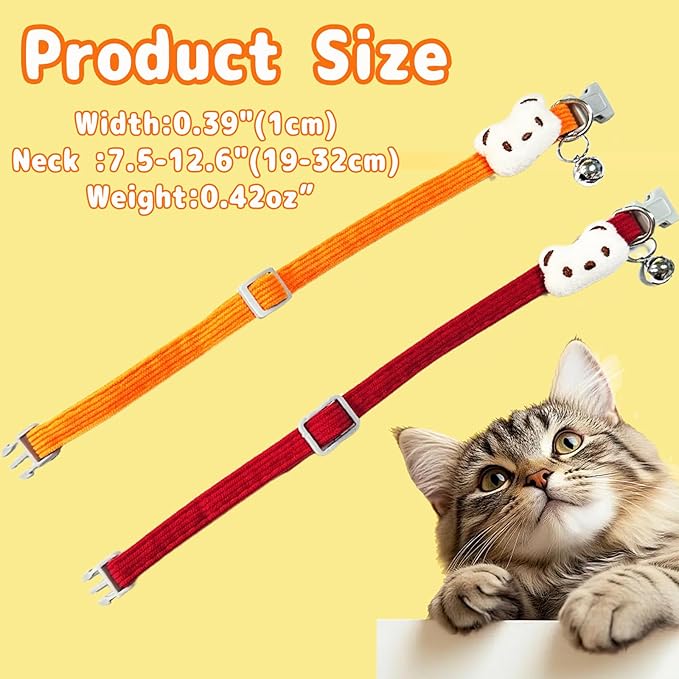 Cat Collar Breakaway,Cat Collars for Girl Cats,Kitten Collar with Bell(2PCS,Red and Ogrange)