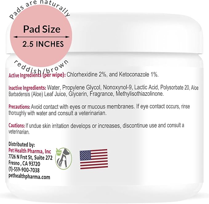 Pet Wipes with Chlorhexidianes Wipes for Dogs & Cats - Chlorhexidianes Wipes for Dogs, Cats and Horses (Made in U.S.A) 100ct (Ketoconazole & Chlorhexidine Wipes, 100 Count)