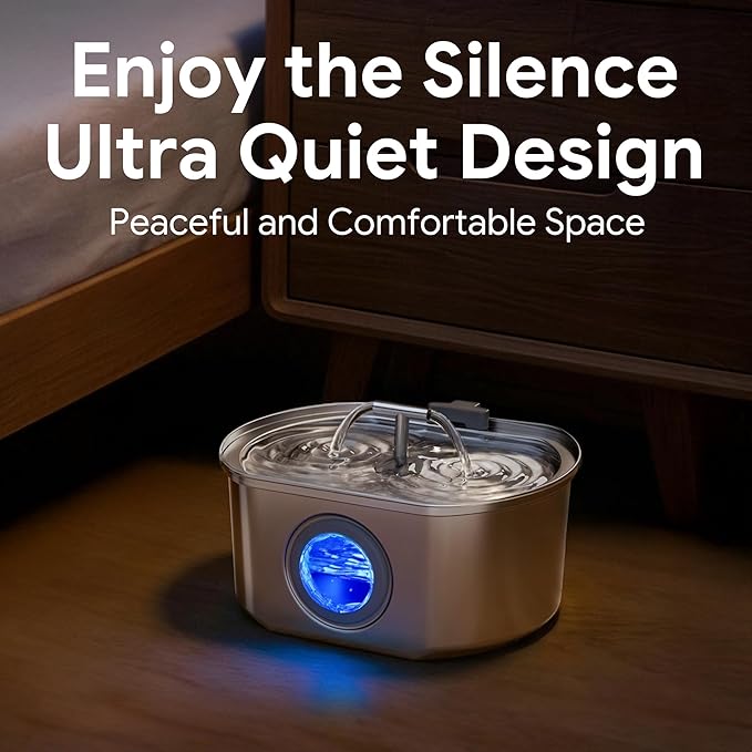 Cat Water Fountain Stainless Steel - Pet Drinking Fountain for Cats Indoor - 3.2L/108oz Automatic Water Dispenser with Watering Level Window (1 Filter)