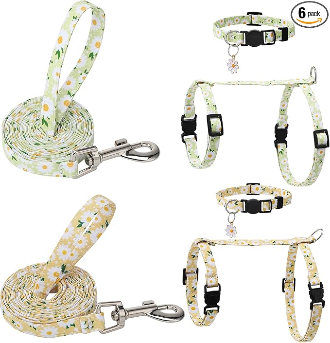 2 Pack Floral Cat Harness and Leash, Escape Proof Adjustable Kitten Harness with Leash Collar, Lightweight Soft and Comfortable for Small Medium Cat Safe Walking and Travel