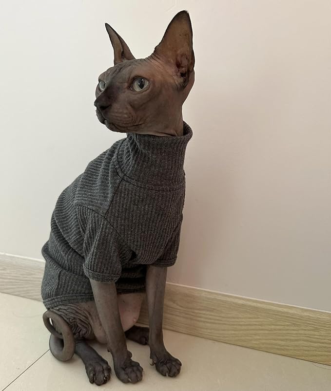 Sweater for Sphynx Cat, X-Large, Deep Grey (Cotton, Turtleneck, Pull On, 1 Pack)