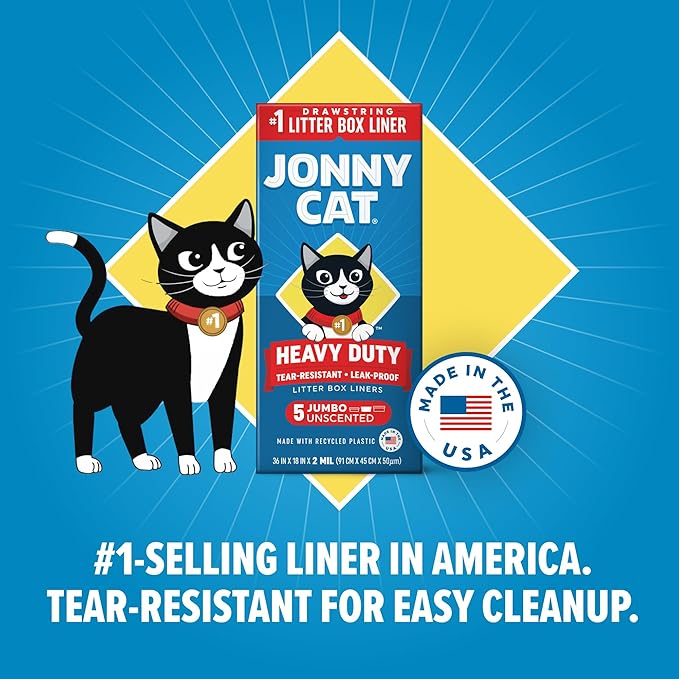 Jonny Cat Litter Box Liners: Heavy Duty - Tear & Leak Resistant - Drawstring Close - Jumbo, 30 Count