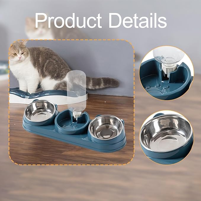 Elevated Double Bowl Pet Feeders with Automatic Water Dispenser Antislip Base for Dog Cats Daily Feeding Watering Supply Automatic Water Dispenser Pet Bowl