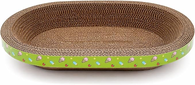 Cardboard Cat Scratcher Bed, Large Oval Scratch Pad for Indoor Cats, Durable High-Density Corrugated Scratcher Couch, Furniture Protector, 18.9" Lx12.6 Wx3.1 H