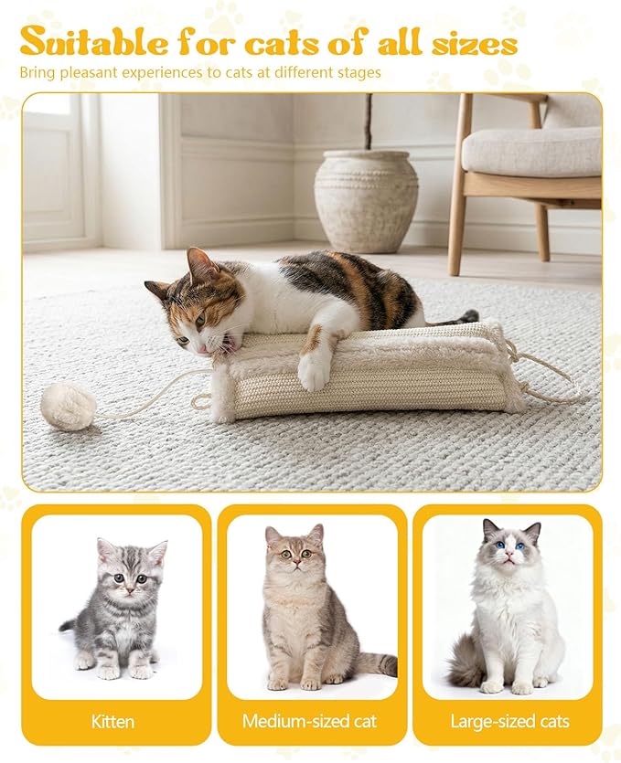 16.5 Inch Sisal Catnip Pillow Toy Kickers, Washable Sisal Cover, Interactive Cat Toys with Sisals Balls for Indoor Scratching, Chewing & Teething, Fun for Kittens and Adult Cats (Beige)