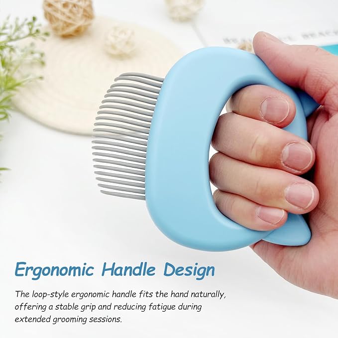 Original Cat-Face Pet Hair Removal Massage Shell Comb – Soft Deshedding & Dematting Grooming Tool (Blue)
