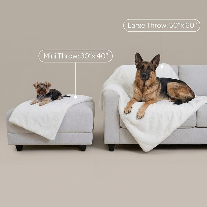 4 Cats & Dogs Pet Faux Fur Throw Blanket – Large 50"x60" Waterproof Dog Blanket, Washable Plush Throw for Cat and Dog, Leakproof Couch & Bed Furniture Protector, Ultra Soft Cozy Pet Blanket - Biege