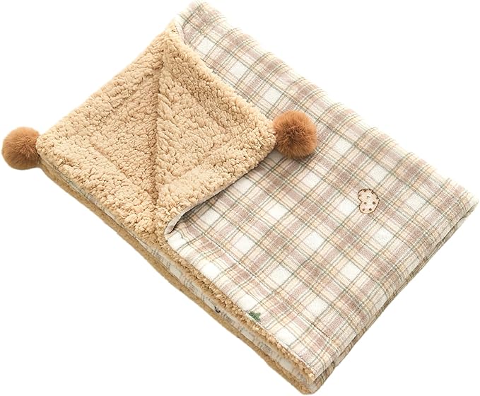Jiupety Cat Blanket for Indoor Cats Washable Calming Cozy Pet Blankets Cat Throw Blanket with 2 PCS Fluffy Fur Balls Kitten Puppy Blanket for Bed Couch Chair,Brown