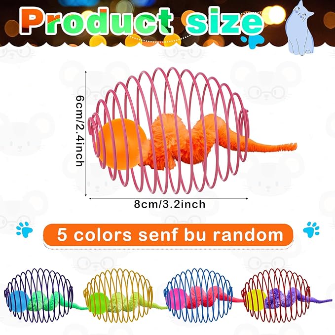 Jecery 5 Pcs Cat Spring Toys Stretchable Rolling Balls Colorful Playful Coils Interactive Action Toy Caged Rats for Kitten Pet Supplies (Caterpillar Bouncy Ball,Multicolor)
