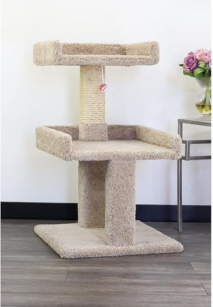 Maykoosh Artisanal Abode Spacious Cat Tree Perch for Large Cats, Durable Carpet Upholstered Cat Play Tower, Sturdy Wood Construction Beige