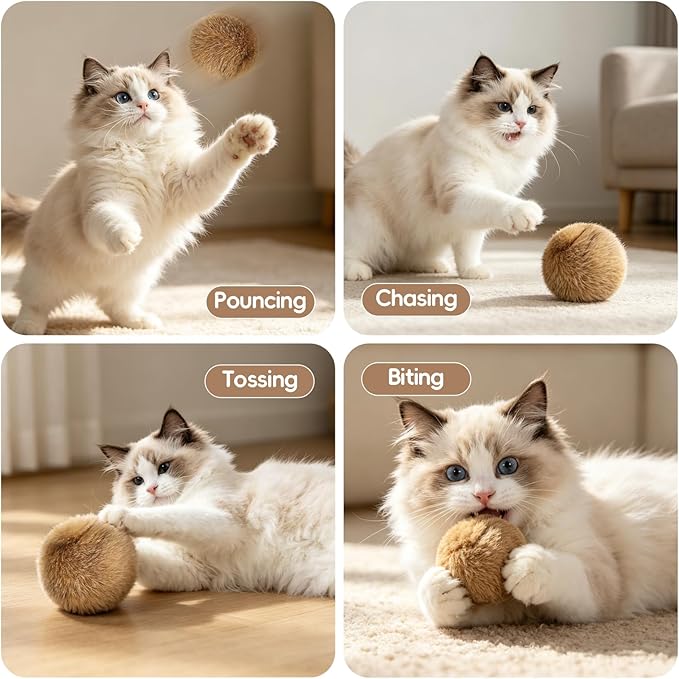 3 Pcs Rabbit Fur Catnip Balls for Cats, Interactive Pet Toys with Natural Catnip, in Large Furry Washable, for Hunting Instinct Play, Foster Emotional Connect, Pet Supplies for Indoor Cats