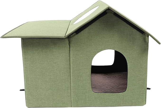 Sorandy Cat House, Foldable Waterproof Covered Cat Bed, Covered Cat Bed | Cat Cave Bed | Pet Furniture | Washable Cat Bed | Dog Bed House | Outdoor Cat House | Feral Cats Shelter (Green)