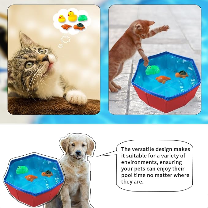 2 pcs Cat Pool Toys with 5 pcs Swimming Toys, VEINARDYL Foldable PVC Cat Splash Play Pool Water Mat Funny Interactive Cats Fish Toy Swimming Pool for Indoor Bored Cats to Self Play