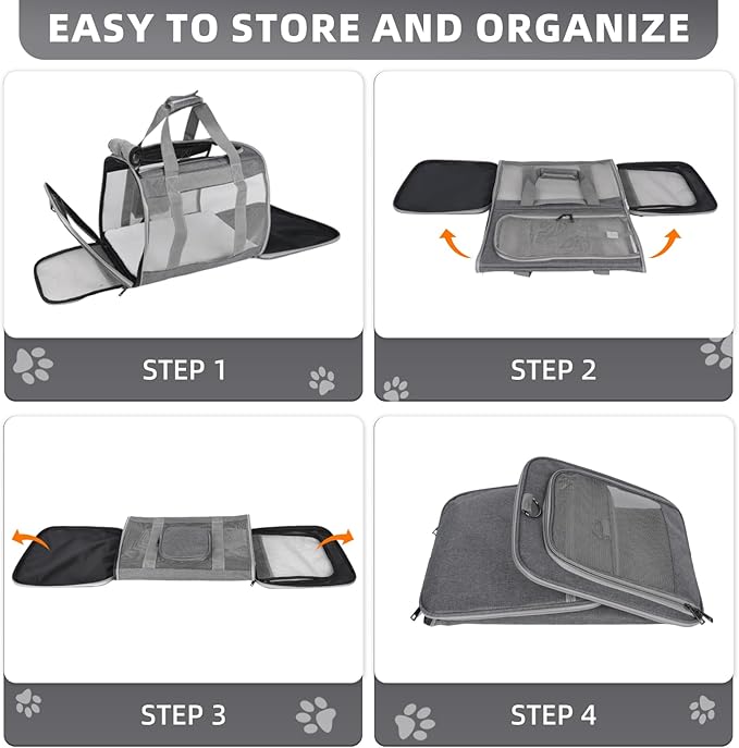 Cat Carrier for Large Cats up to 20 Lbs,Soft-Sided Pet Carrier for Large and Medium Cats, Small Dogs,Puppies,Collapsible Dog Carrier Travel Bag with 2 Storage Bags,4 Mesh Windows (Grey, Medium)