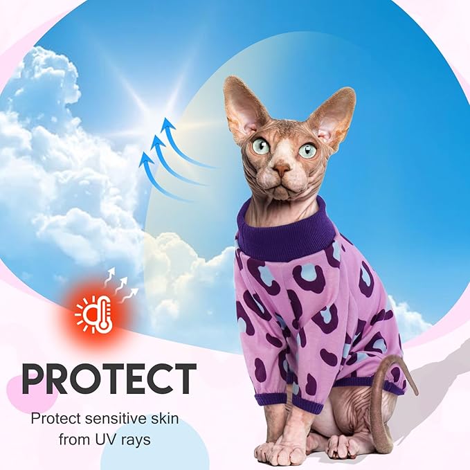 Sphynx Cats Clothes Cat Turtleneck Cotton Sweater Pullover Kitten T-Shirts with Sleeves Cat Pajamas Jumpsuit for Sphynx Cornish Rex, Devon Rex,Small Dog