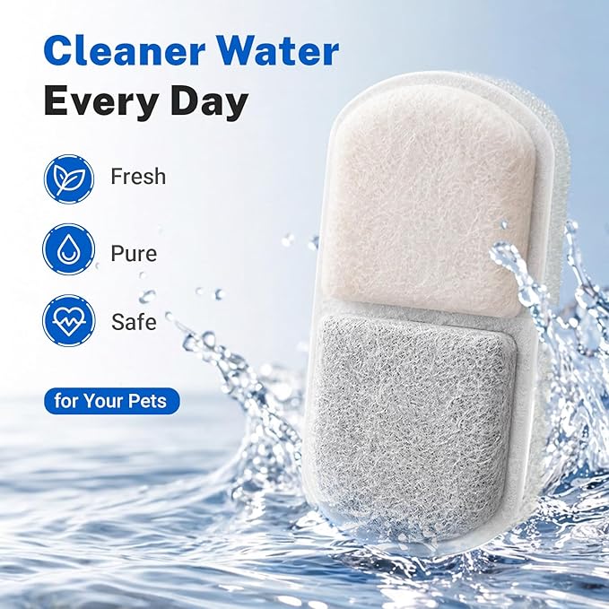 6 Pack Cat Water Fountain Filters Replacement & 6 Pack Replacement Sponges for Adorabby 135oz / 4L Pet Fountain Dog Water Dispenser