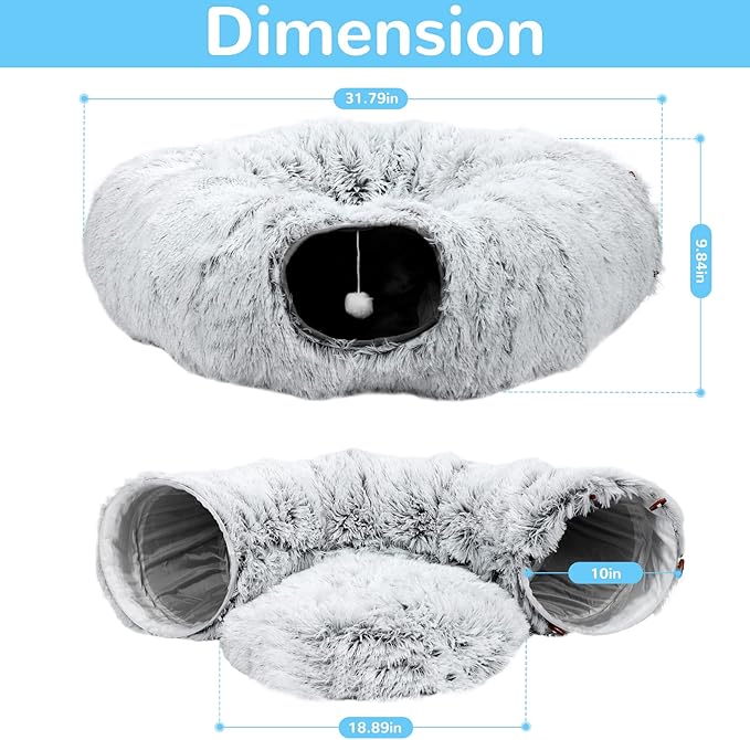 HAITRAL Plush 2-in-1 Cat Tunnel Bed,Cat Toys Cat Tube for Indoor Cats,Collapsible Washable Donut Cat Bed Cat Play Tunnel with Mat & Play Ball, Cat Cave Interactive Toys for Dog Bunny Cat Pet Supplies