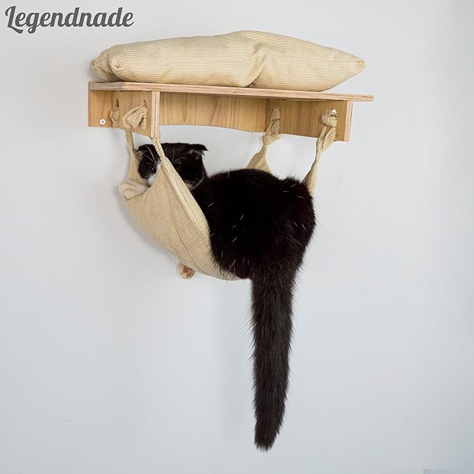 Personalized Hanging Cat Bed, Cat Hammock with Cushion, Wood Wall Mounted Cats Shelf, Wooden Furniture Perch for Playing Sleeping Scratching, Your Pet Gifts