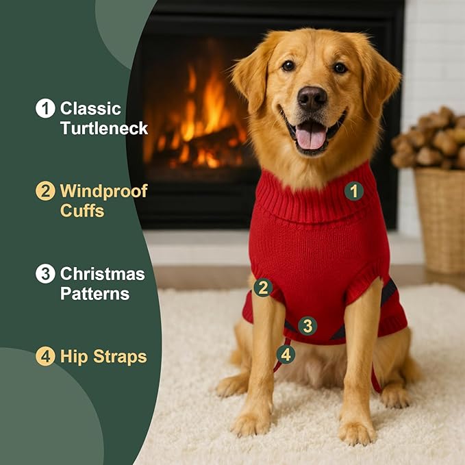 Dog Sweater Knitted for Small to Large Dogs Boy Girl, Classic Turtleneck Dog Christmas Sweaters, Warm & Soft Pet Clothes for Winter (Santa Claus, L)