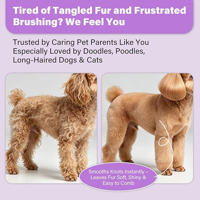 Doodle Detangler & Dematting Spray for Goldendoodles, Labradoodles & Poodles–Professional Leave-in Conditioner for Curly, High-Maintenance Coatswith Coconut Oil, Lavender Scent, Safe for Dogs & Cats