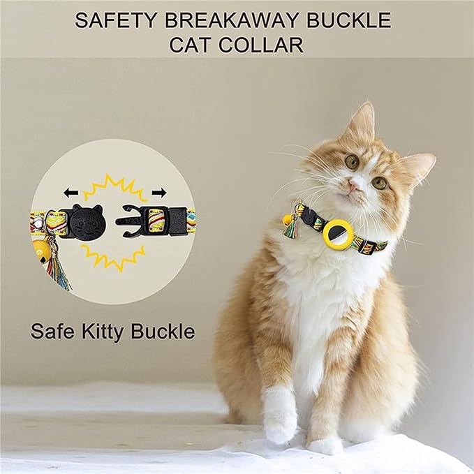 Cat Collar with AirTag Holder – Breakaway Lightweight Woven Cat Collar, Adjustable with Bell for Cats & Kittens (Morning Bloom Set) | Amazegoods
