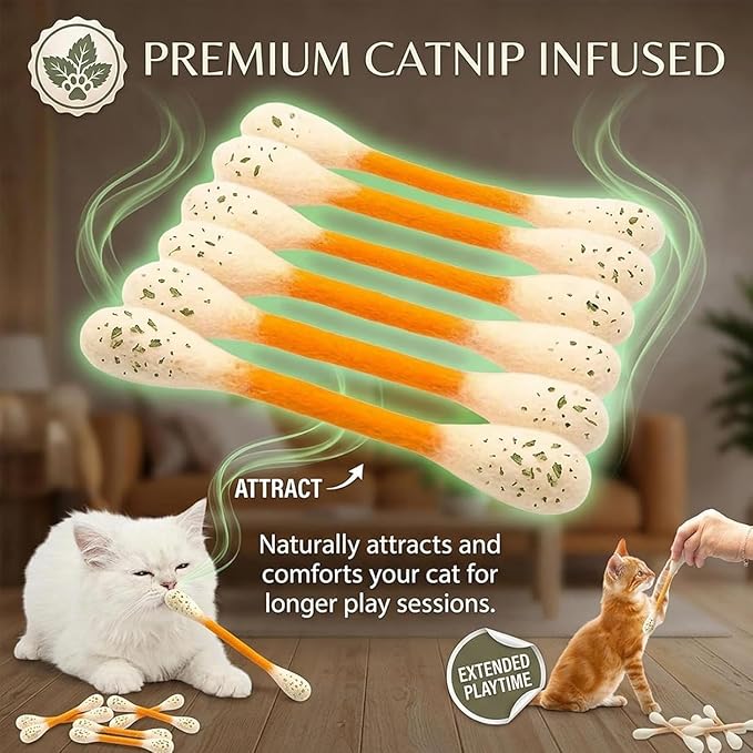 6 PCS Cat Qtip Toy - Cotton Swab Cat Toy with Catnip - Cat Chew Toys for Indoor Cats - Giant Kitten Chew Sticks (Multicolor)
