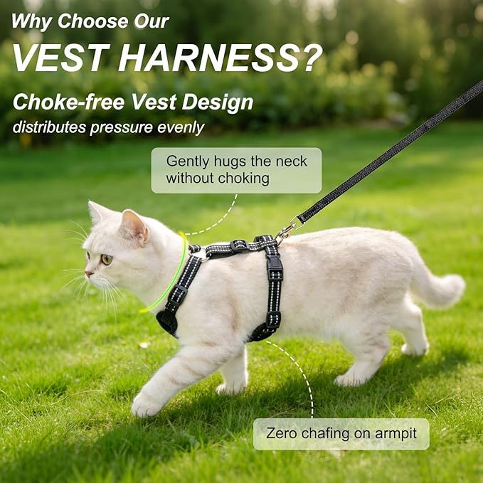BEAUTYZOO Cat Harness and Leash Set for Walking Escape Proof, Neck Release Adjustable Harness for Kitten Puppy Small Medium Large Cats, Soft Cute Easy Control Small Cat Harness for Cats Boy and Girls