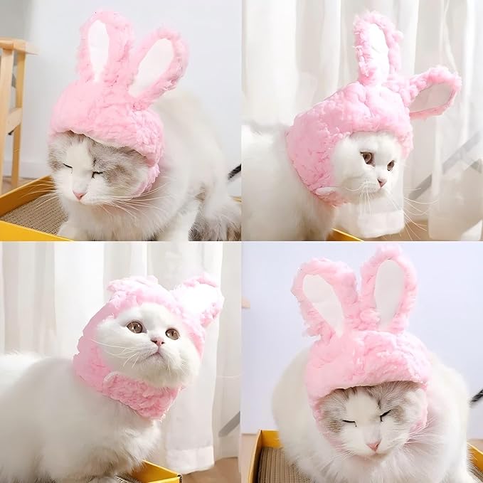 Rabbit Ears Hat for Cats & Small Dogs - Adjustable Plush Bunny Costume Headband for Easter, Halloween & Pet Party Dress Up (Pink)