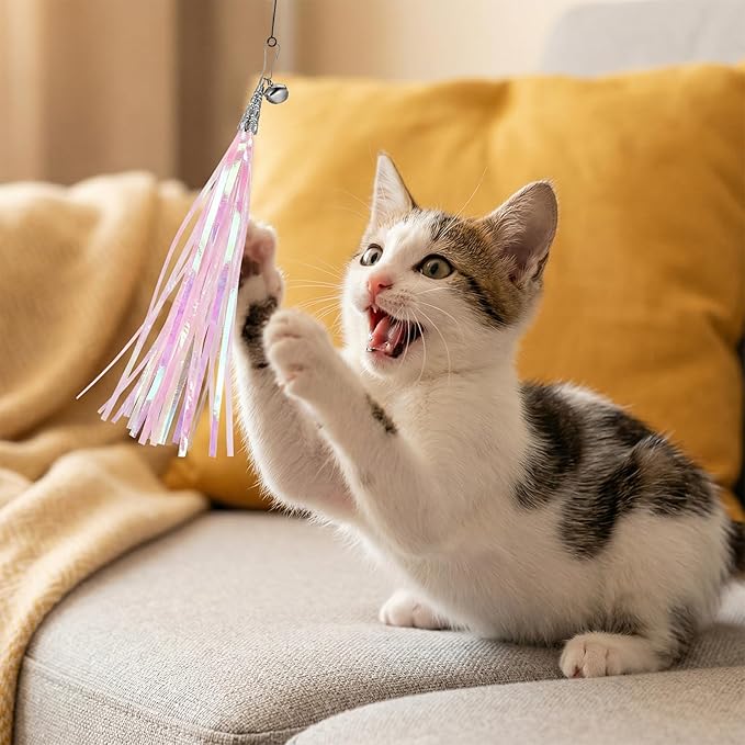 salbsever Cat Wand Toys, Colorful Cat Toys with Bells 31.5" Cats Teaser Wand and 4 Tassles for Indoor Cats Keeping Fit