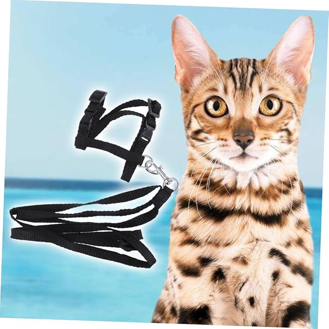 Toddmomy Cat Harness Leash for Kittens Adjustable Nylon Leash Breathable Mesh Vest PET Supplies for Walking Black