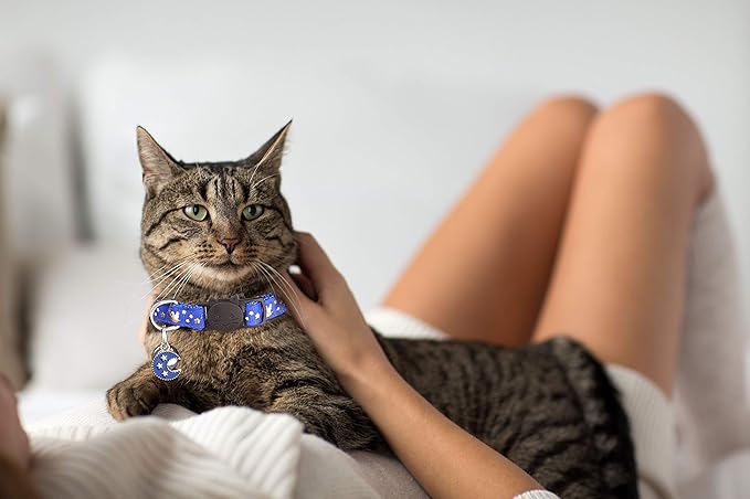 Baeuppit 2Pcs Breakaway Cats Collars Cat Collars for Boy & Girl Cats Adjustable Kitten Collars with Bell,Black+Blue,8"-13.1"