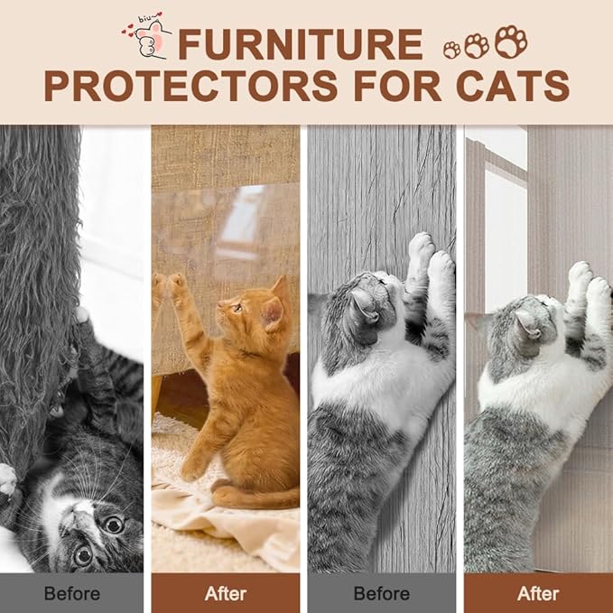 Anti Cat Scratch Furniture Protector, Couch Protector from Cat Claws, Transparent Sofa Guard Shield Single Sided Sticky Cats Scratch Deterrent Tape Couch Corner Guard 196.85x11.81 Inches, 1 Pack